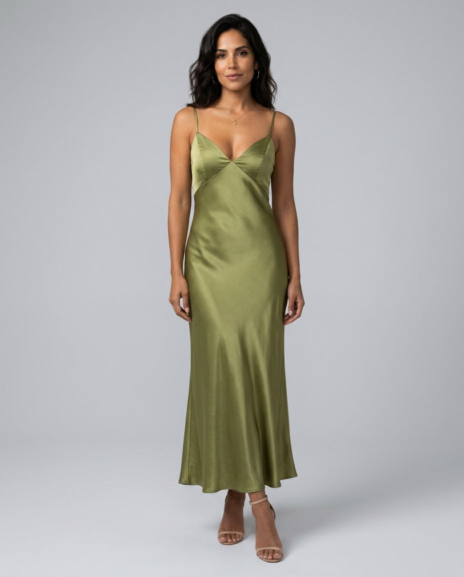 Silky Satin-Look Sleeveless Slip Dress Layered Evening