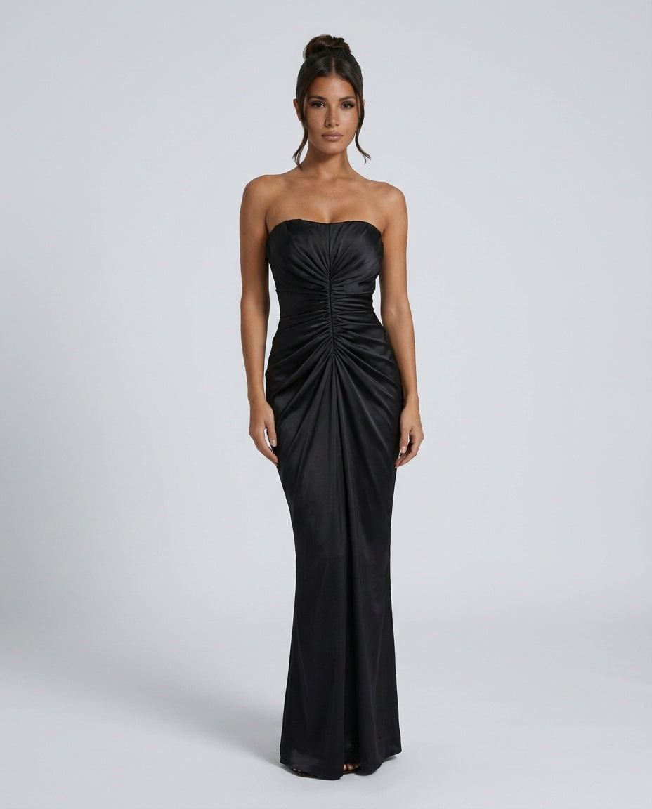 Satin-Look Finish Wrap With Strapless Neck Evening