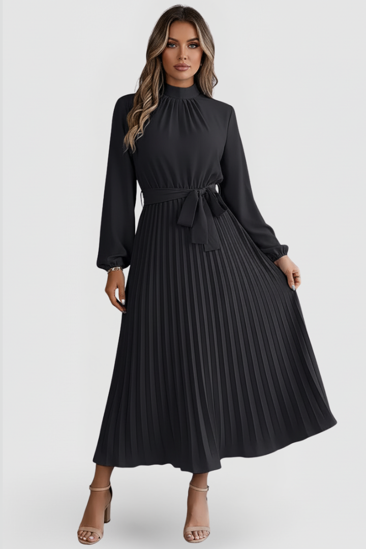 Women's Silky Pleated Long Sleeve Coat Evening