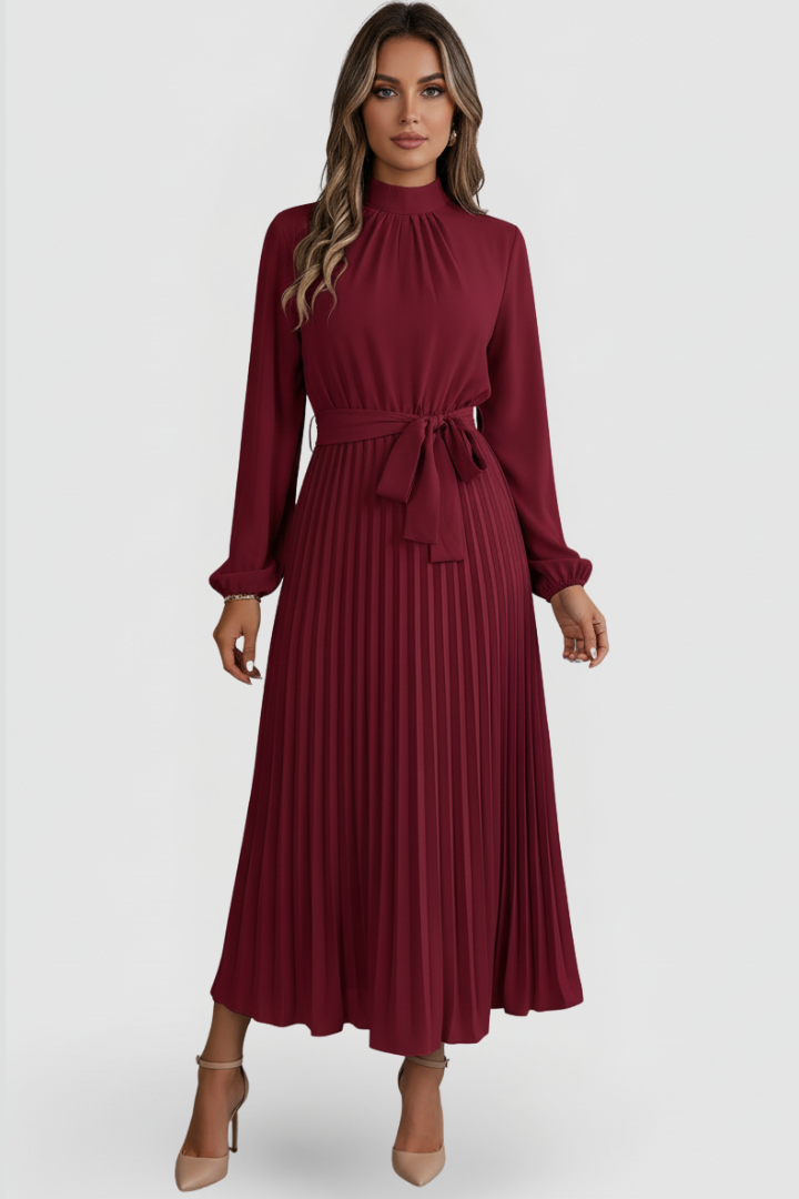 Women's Silky Pleated Long Sleeve Coat Evening
