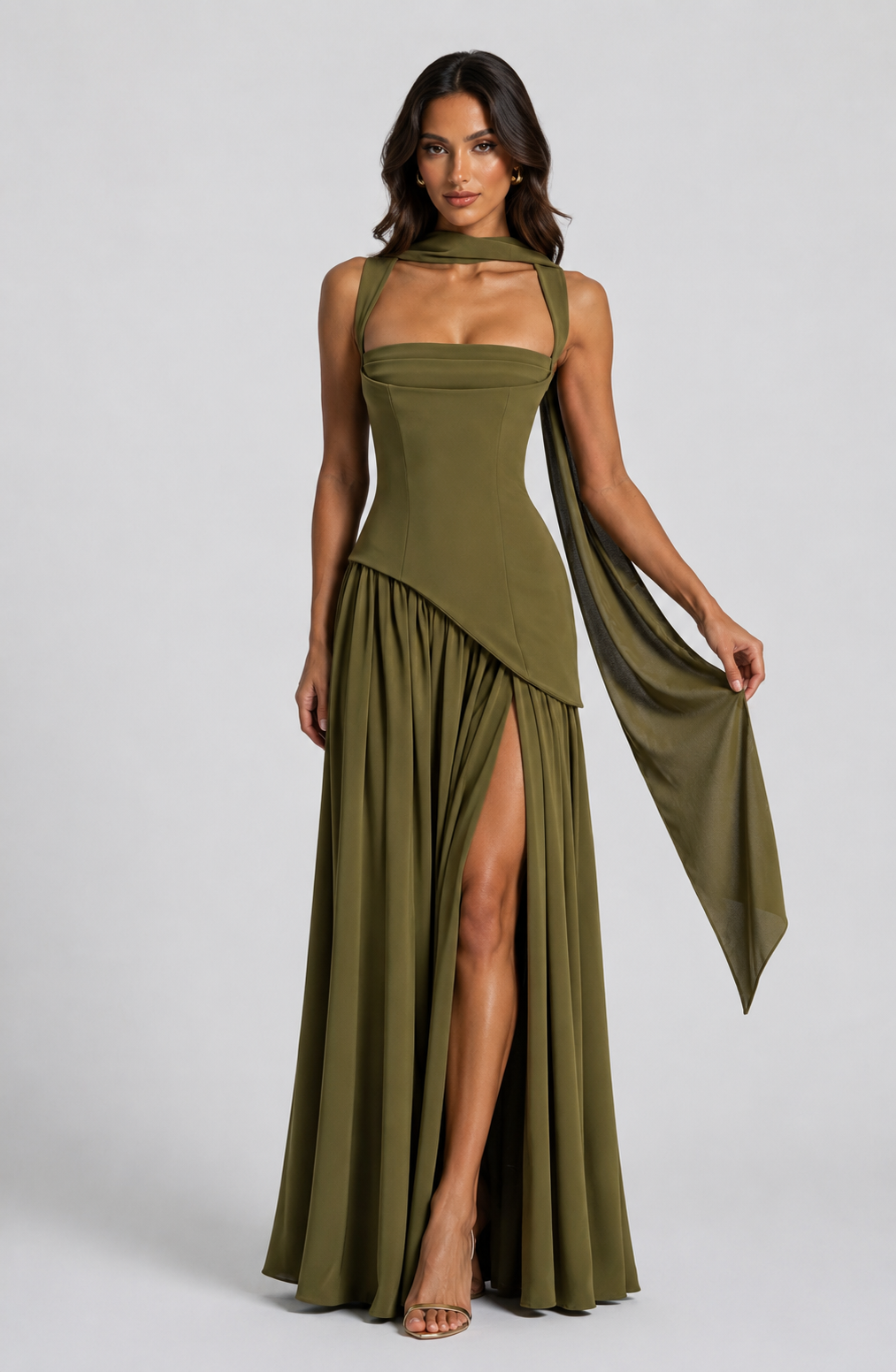 Satin Finish Sleeveless Coat Side Slit Evening