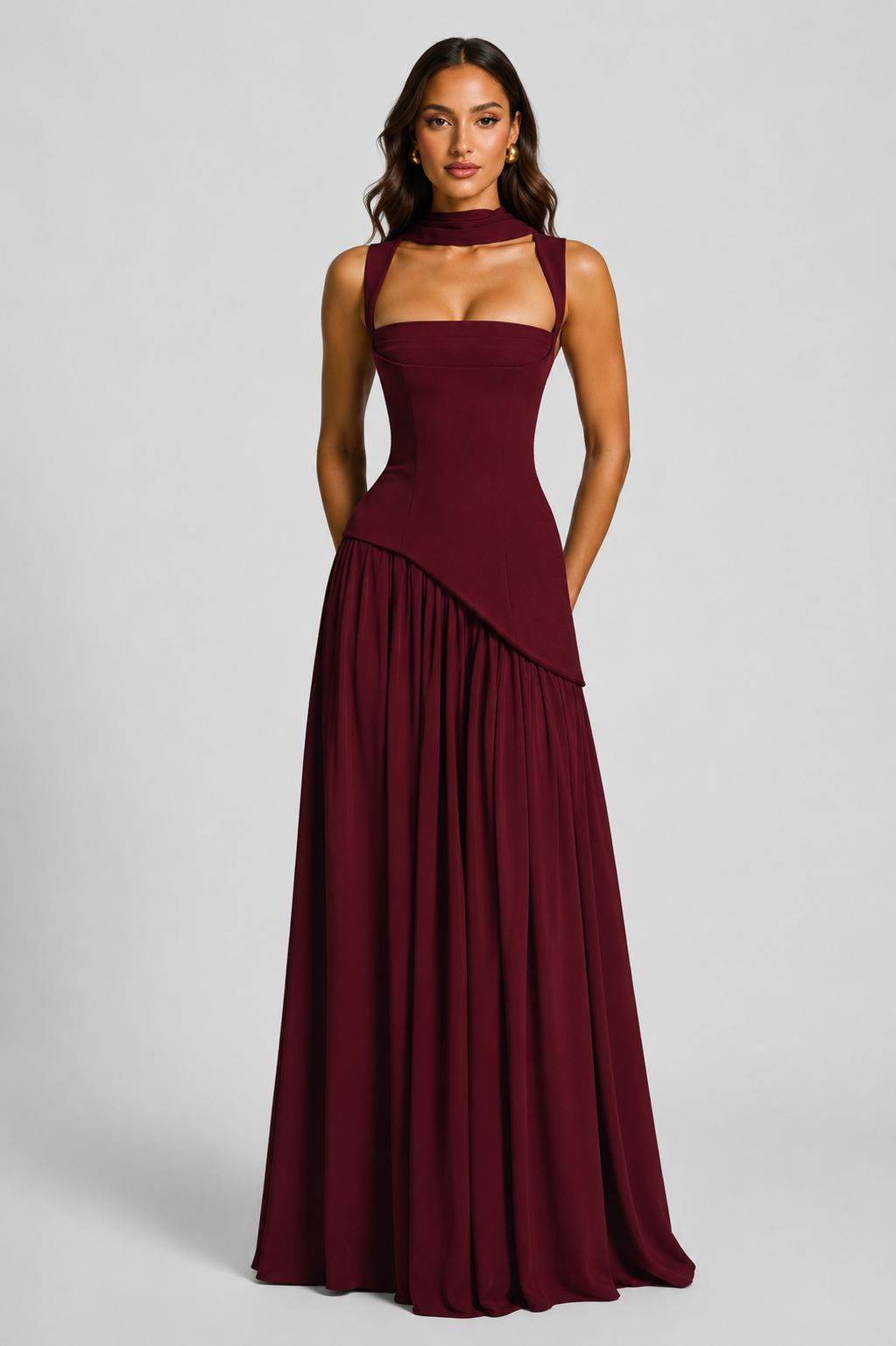 Satin Finish Sleeveless Coat Side Slit Evening
