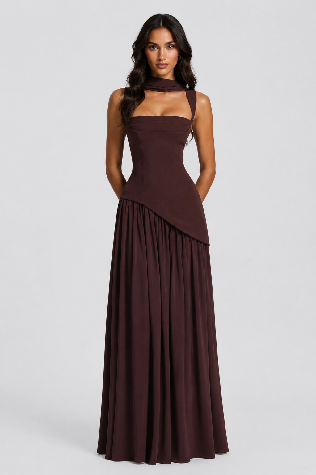 Satin Finish Sleeveless Coat Side Slit Evening