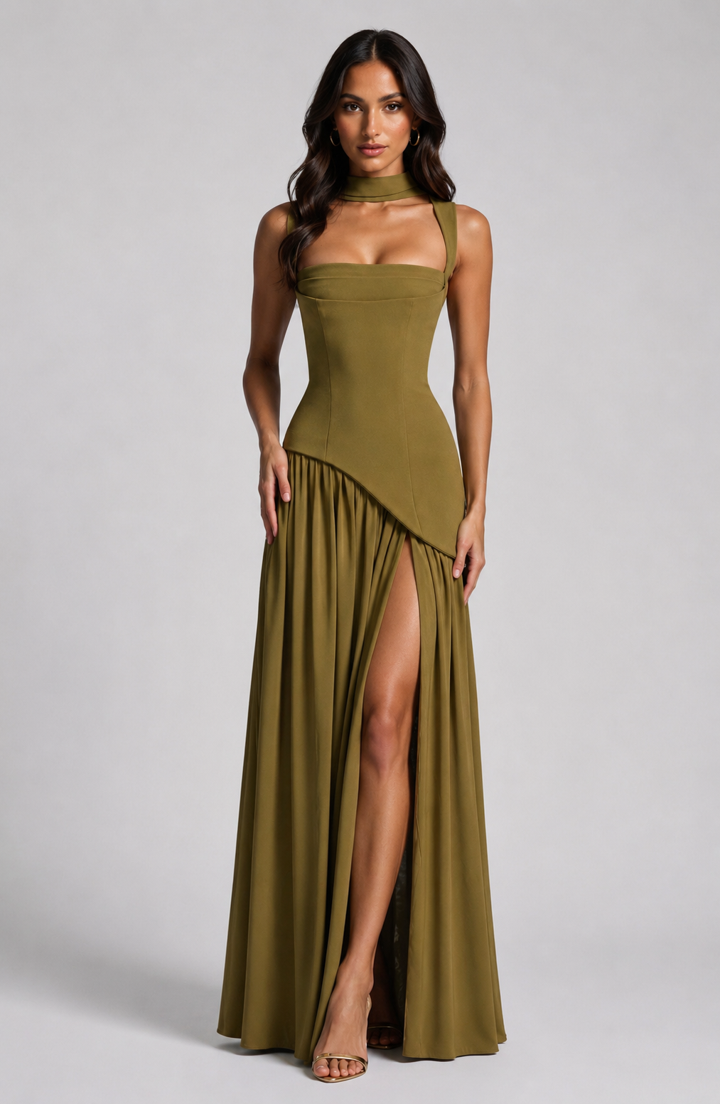 Satin Finish Sleeveless Coat Side Slit Evening