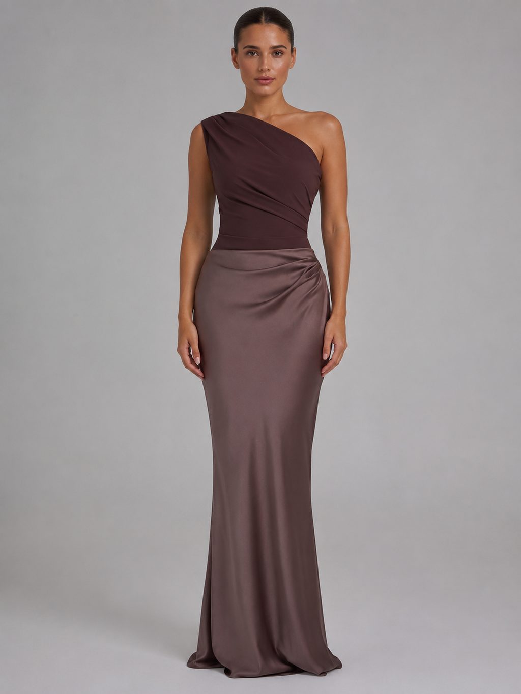Elegant Satin Dress With One-Shoulder Neckline Evening