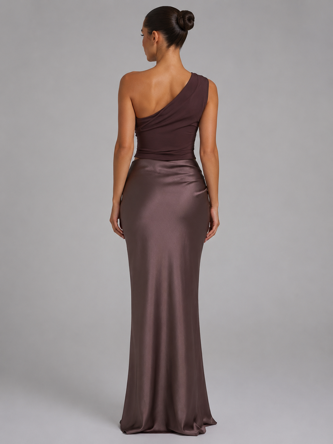 Elegant Satin Dress With One-Shoulder Neckline Evening