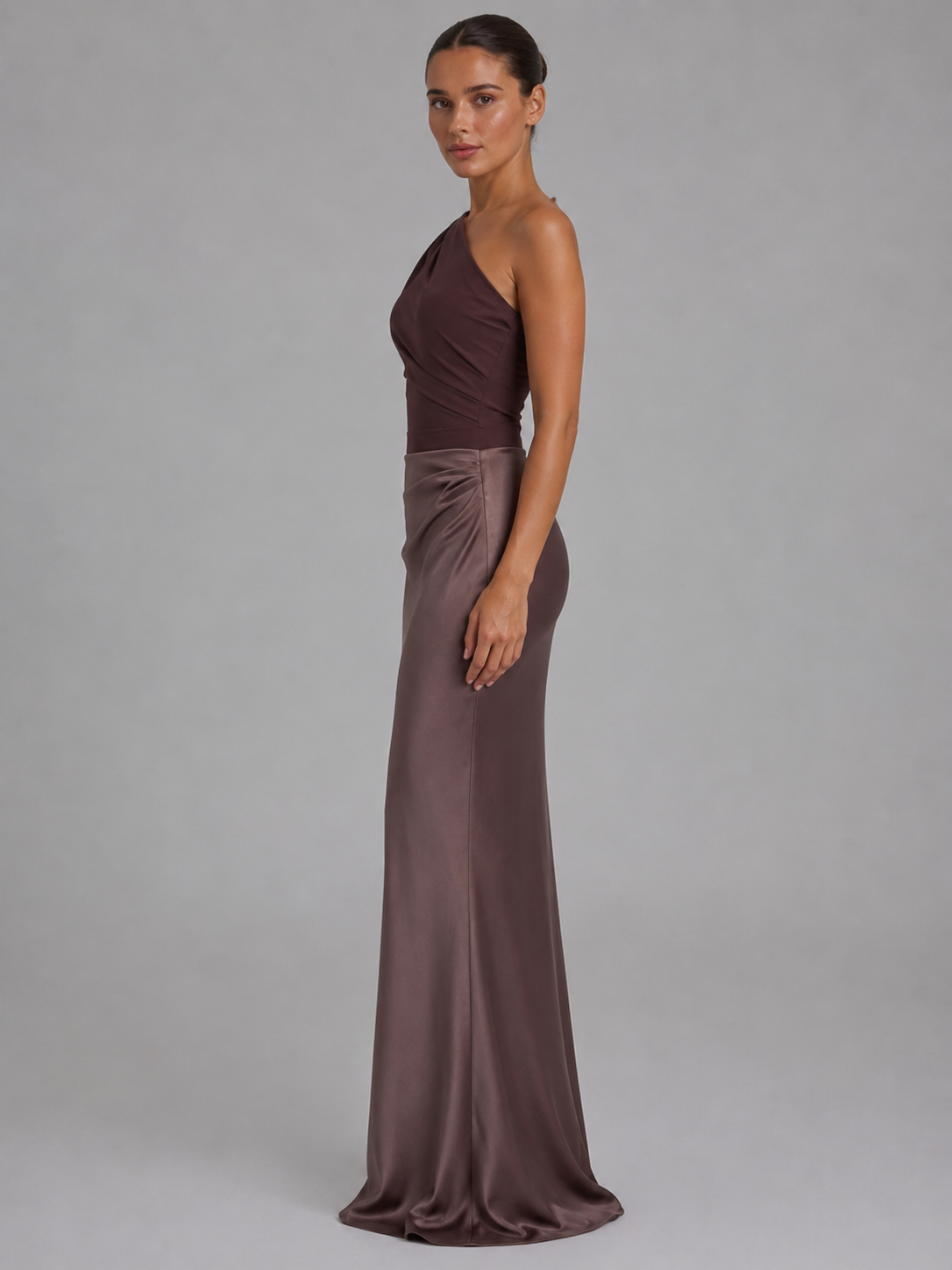 Elegant Satin Dress With One-Shoulder Neckline Evening