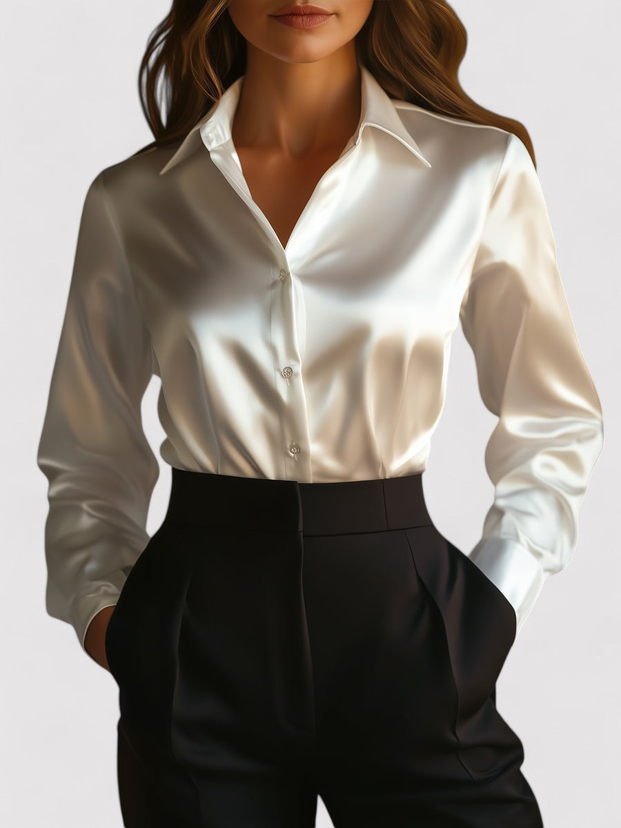 Silky Satin-Look Long Sleeve Dress Layered Evening