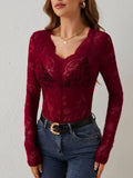 Elegant Lace Shirt With V-Neck Evening Occasion Wear