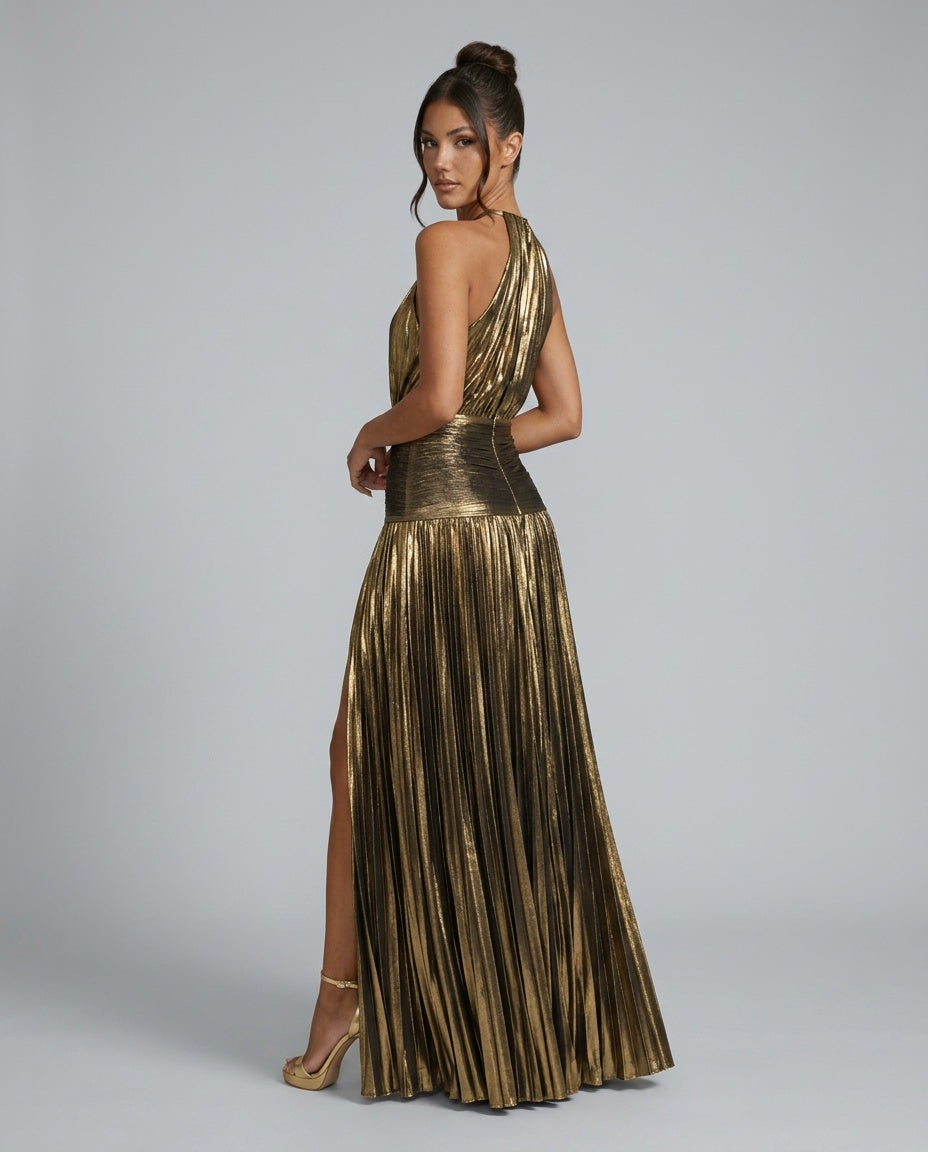 Satin-Look Dress With Halter Neckline Evening