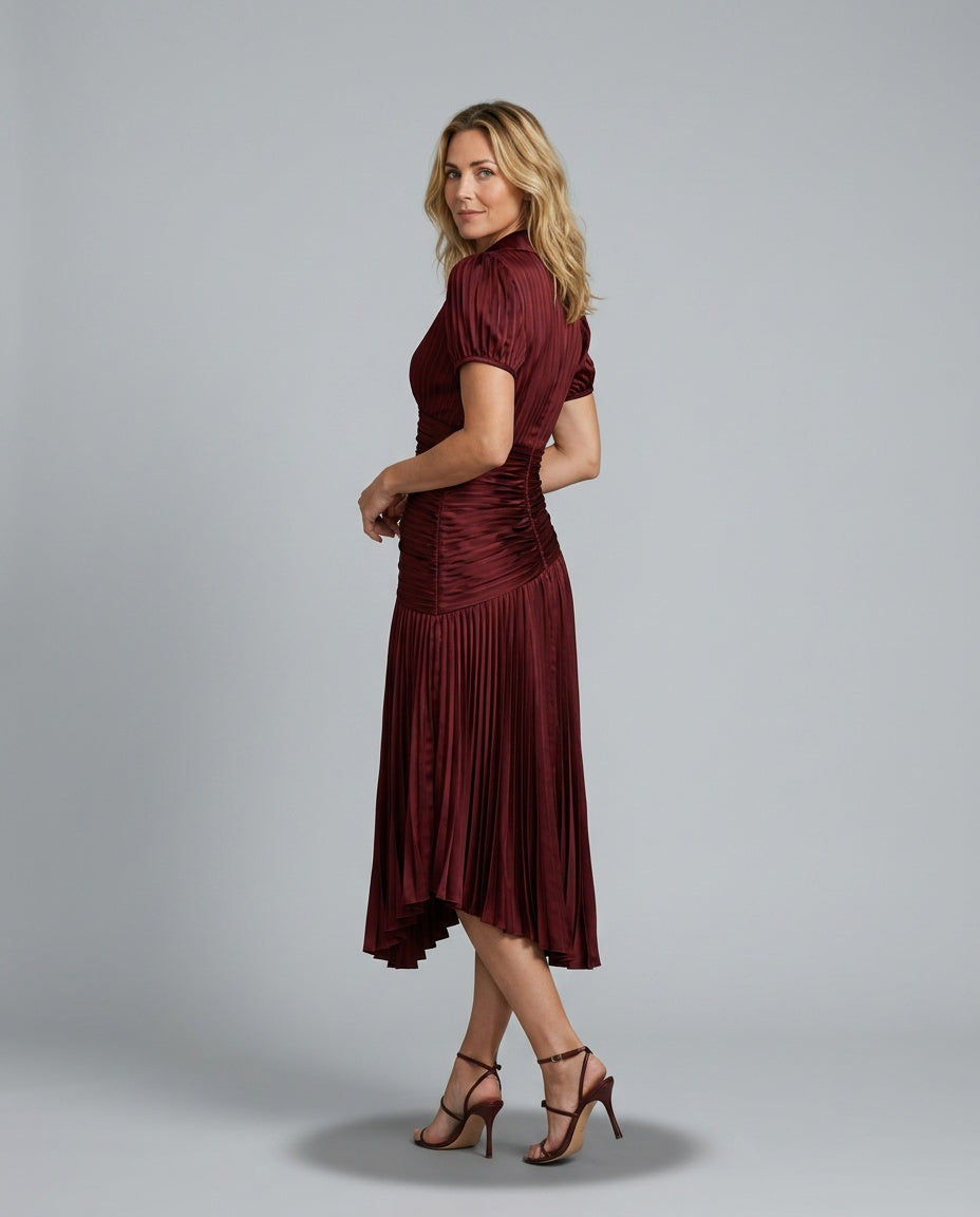 Elegant Satin-Look Short Sleeve Dress Evening