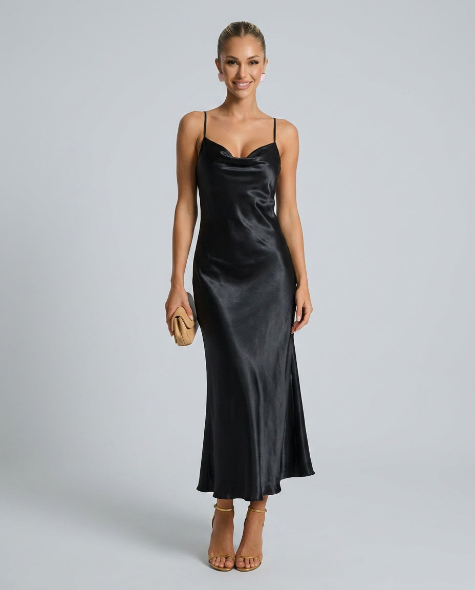 Satin-Look Dress With Cowl Neckline Evening Evening