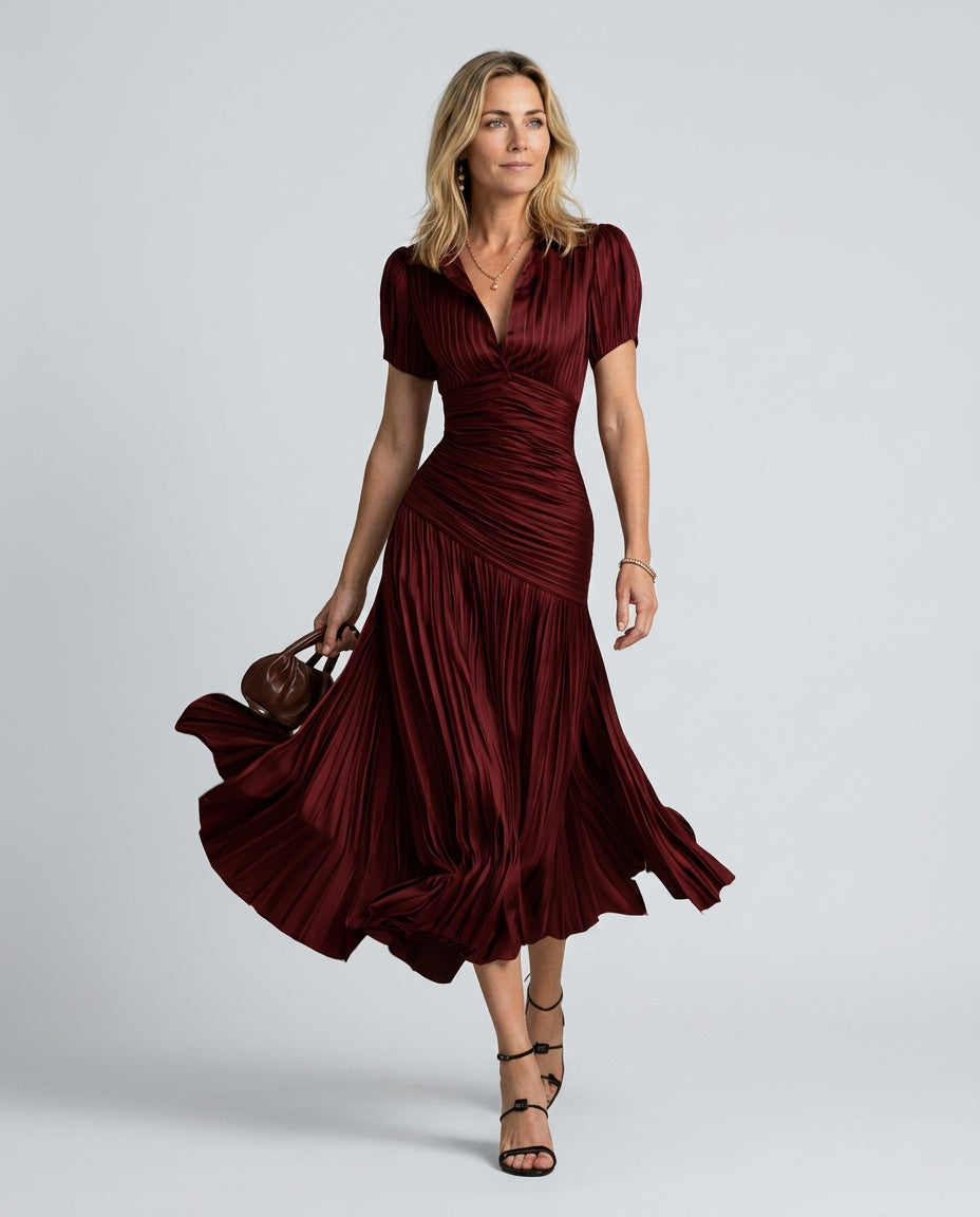 Elegant Satin-Look Short Sleeve Dress Evening