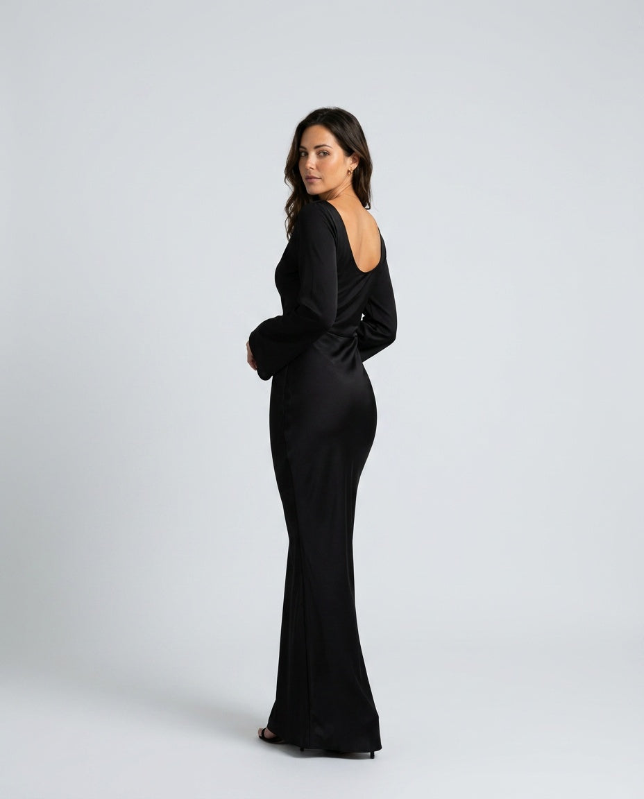 Draped Long Sleeve Dress Evening Evening Weekend