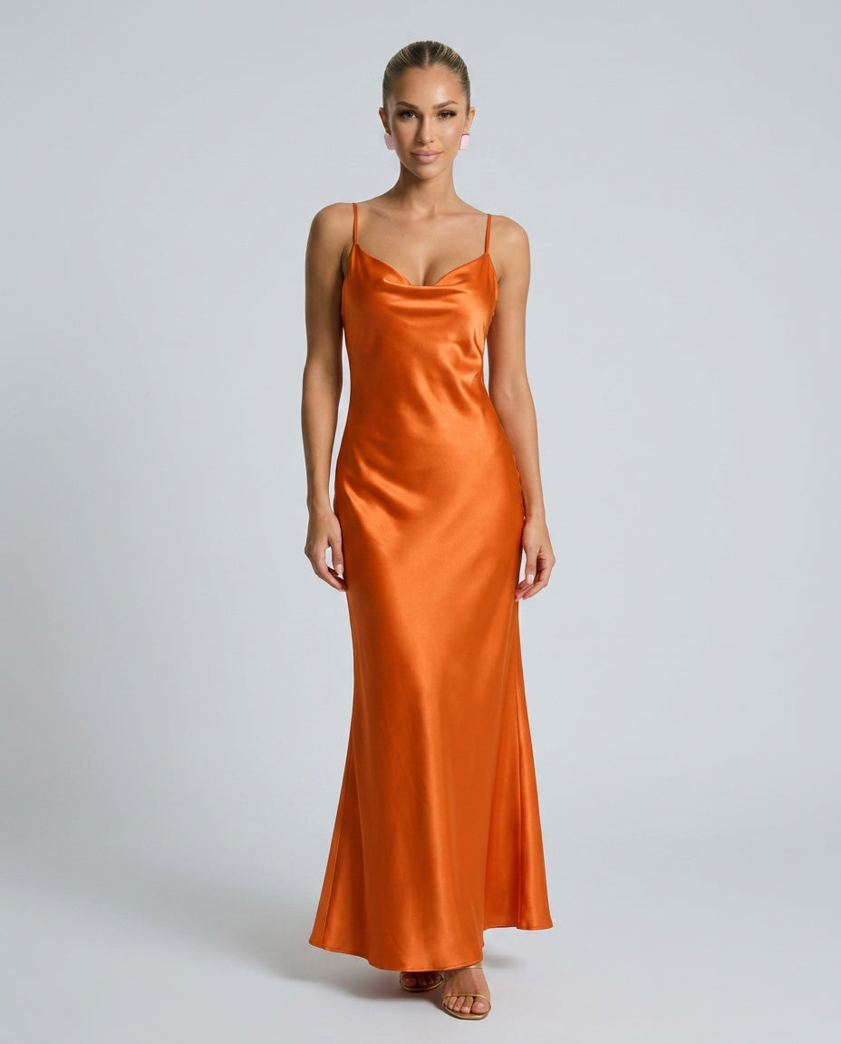 Satin-Look Finish Dress With Cowl Neckline Evening