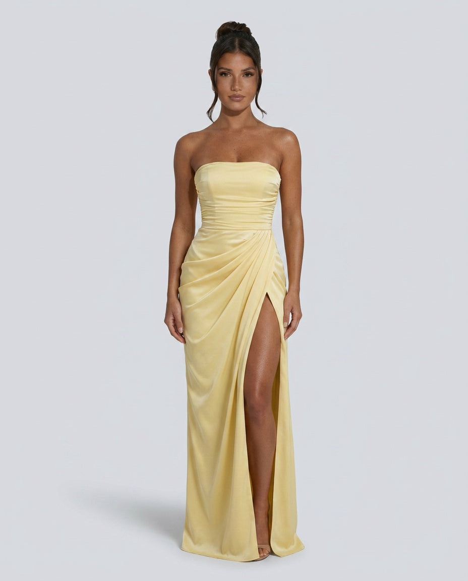 Elegant Satin-Look Sleeveless Dress Open Back Evening