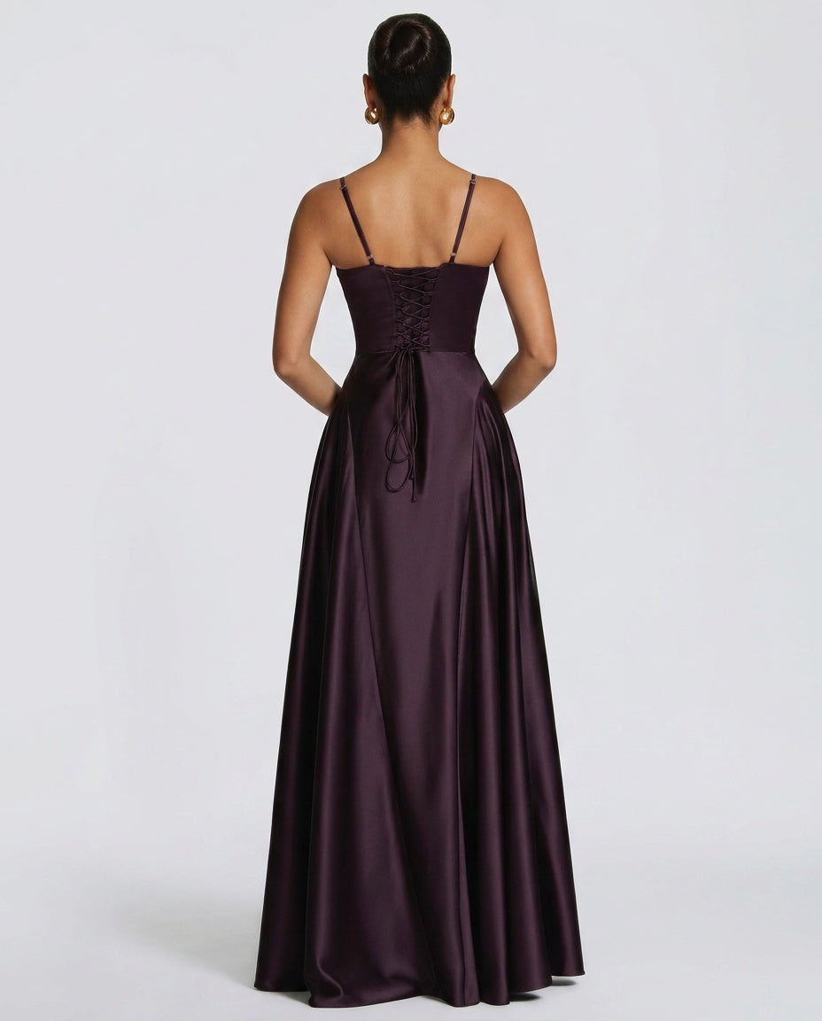 Satin-Look Finish Slip Dress With V-Neck Evening