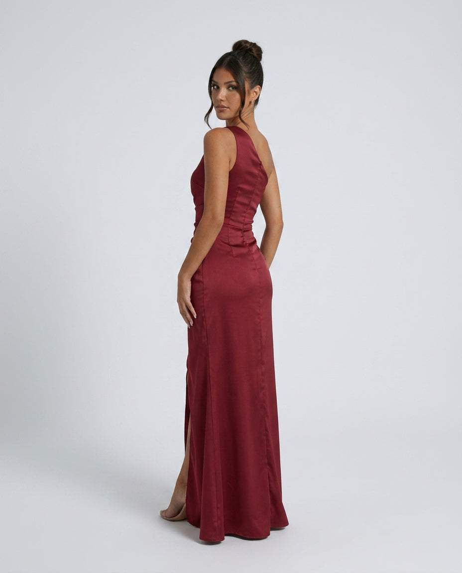Silky Satin-Look Column With One-Shoulder Neckline Evening