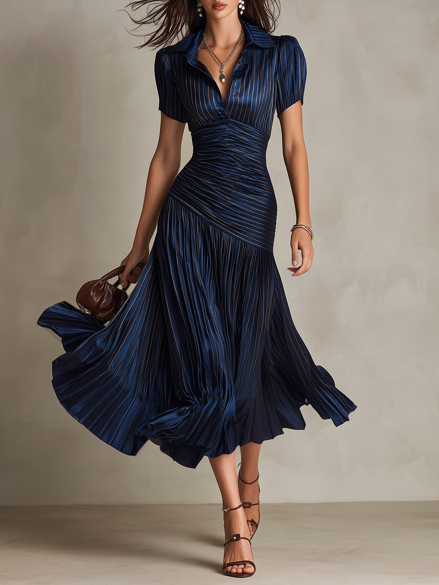 Elegant Satin-Look Short Sleeve Dress Evening