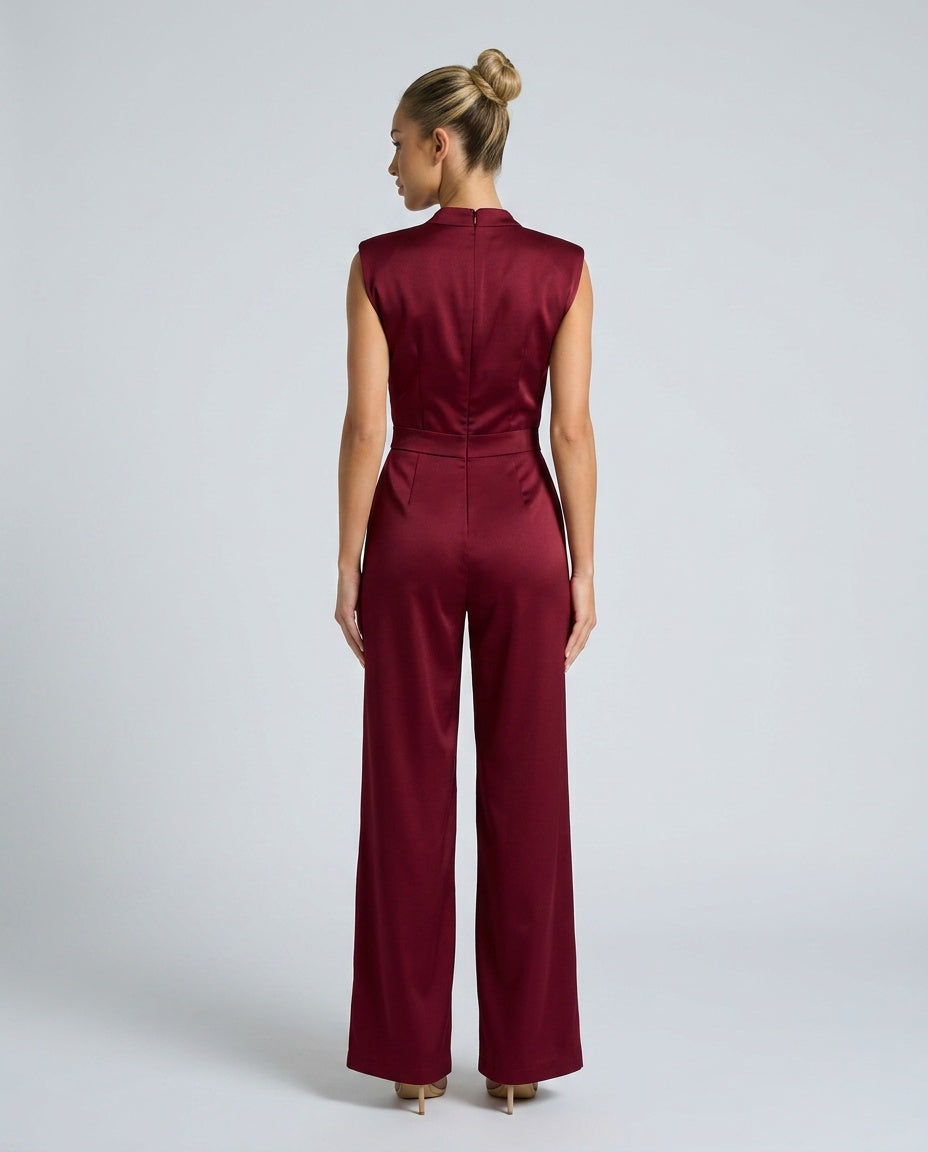 Silky Satin-Look Sleeveless Blazer Open Back Evening