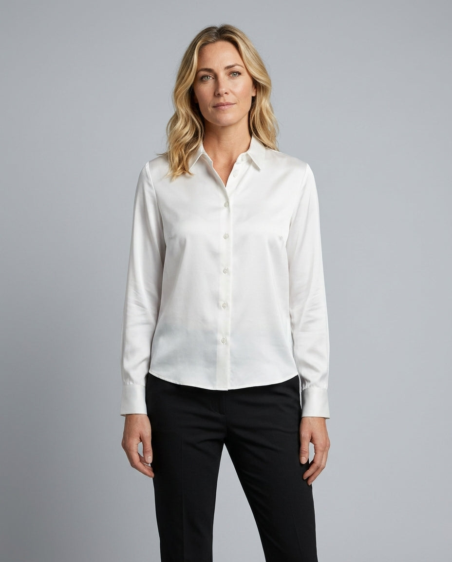 Elegant Satin-Look Shirt With Collared Neckline
