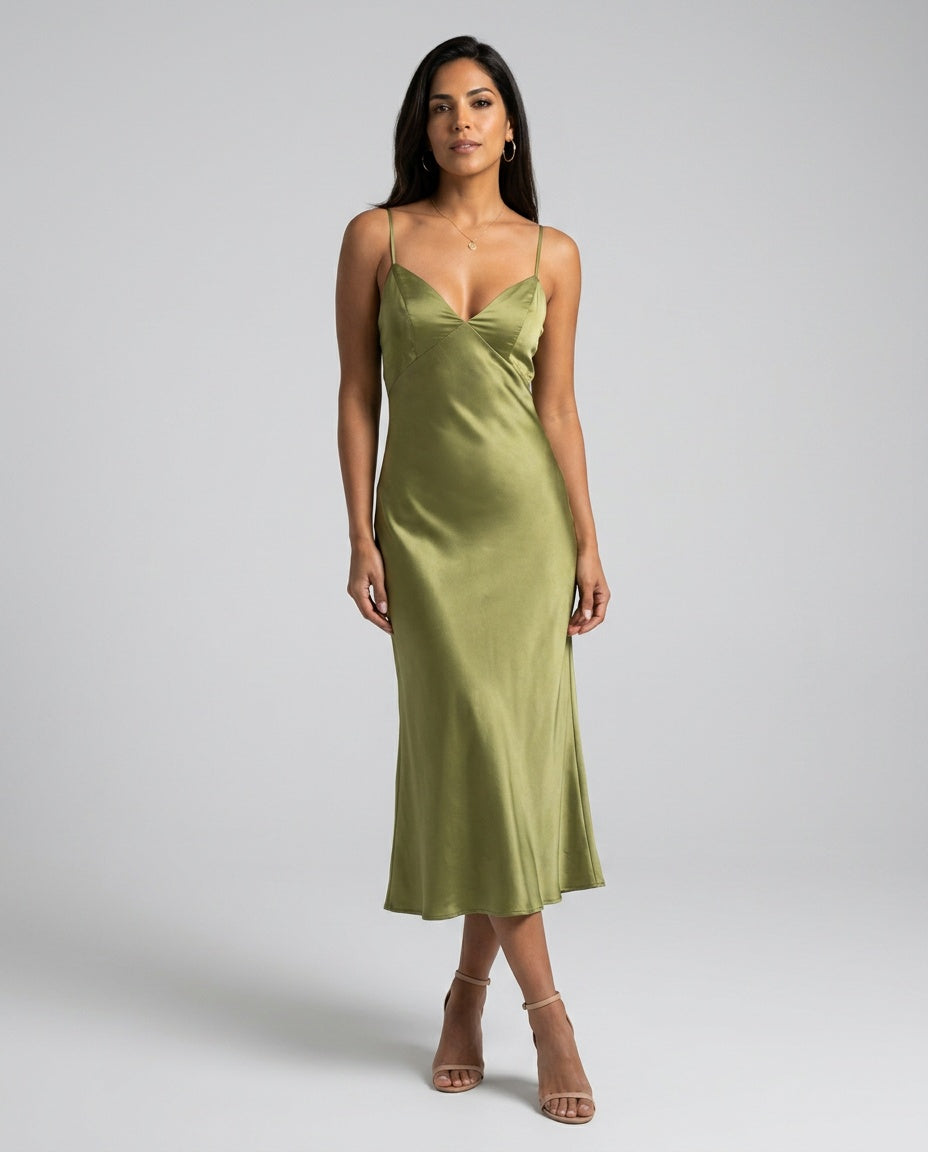 Silky Satin-Look Sleeveless Slip Dress Layered Evening