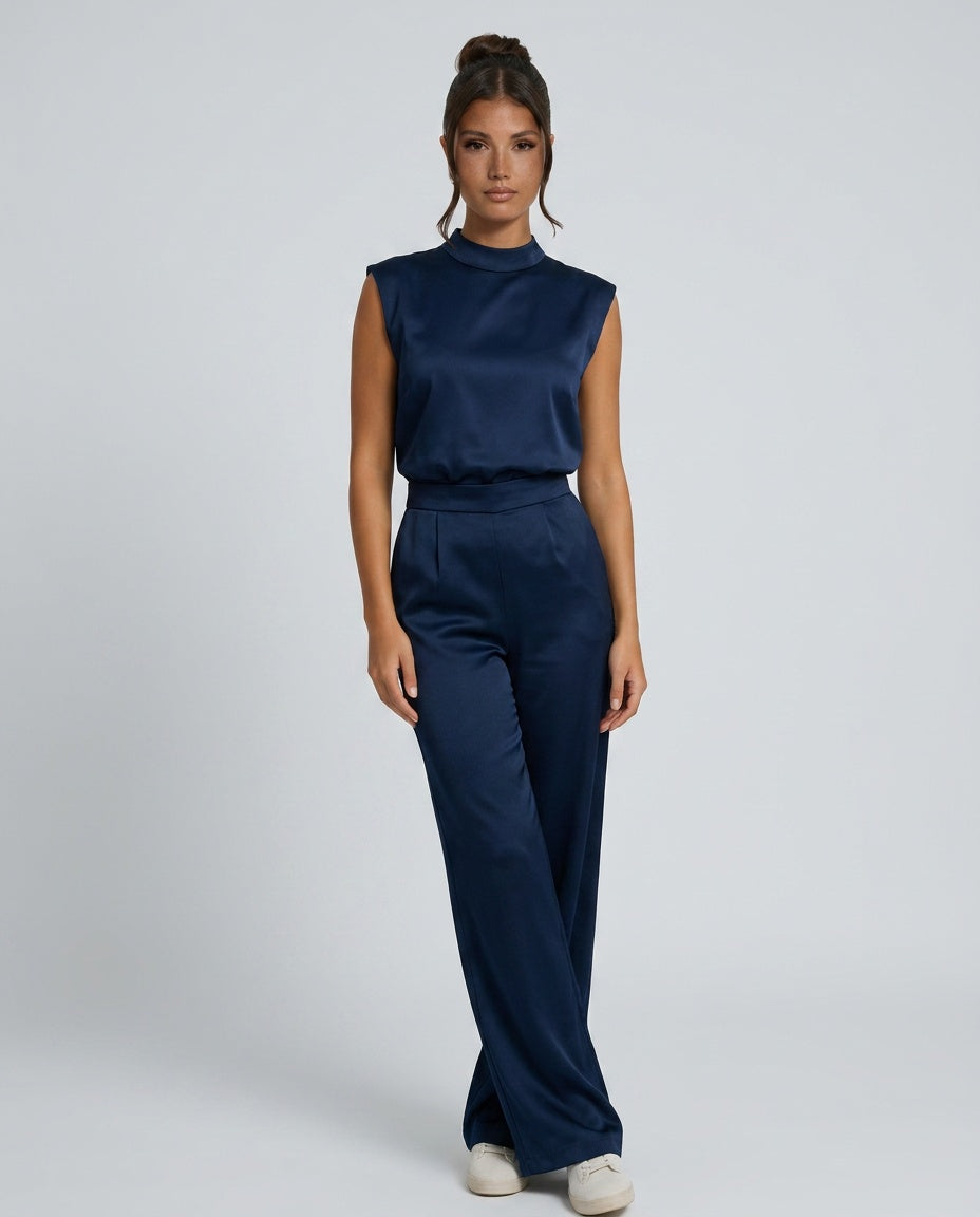 Silky Satin-Look Sleeveless Blazer Open Back Evening