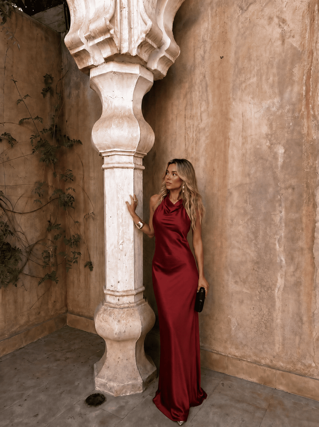 Satin-Look Dress With Halter Neckline Evening