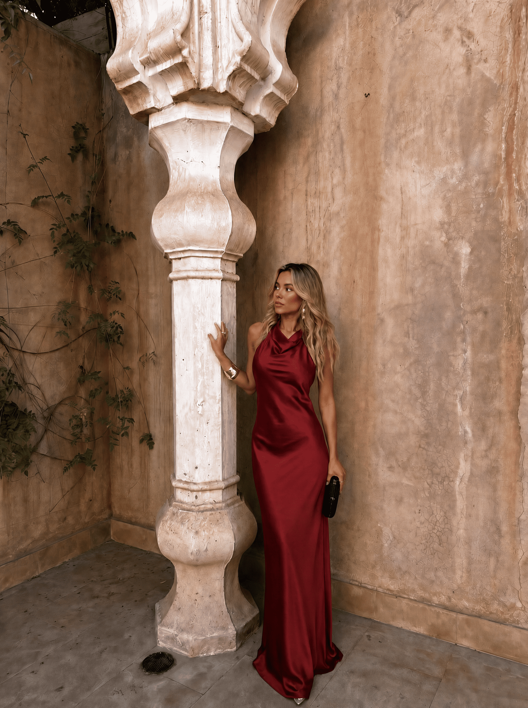 Satin-Look Dress With Halter Neckline Evening