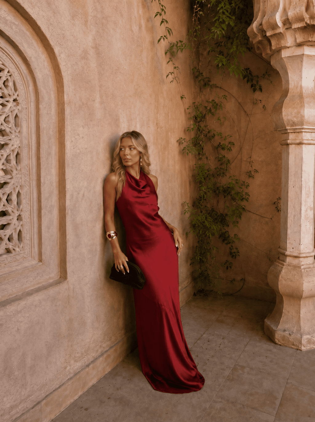 Satin-Look Dress With Halter Neckline Evening