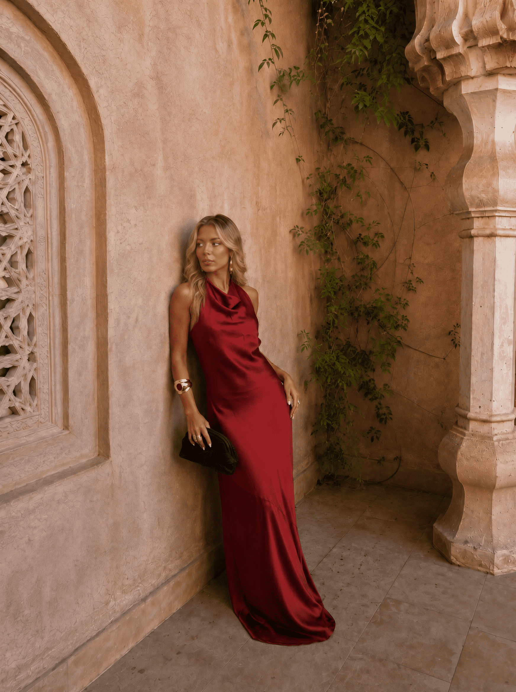 Satin-Look Dress With Halter Neckline Evening