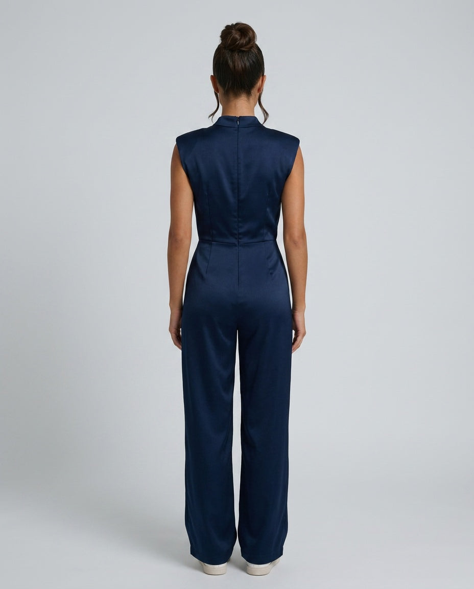 Silky Satin-Look Sleeveless Blazer Open Back Evening