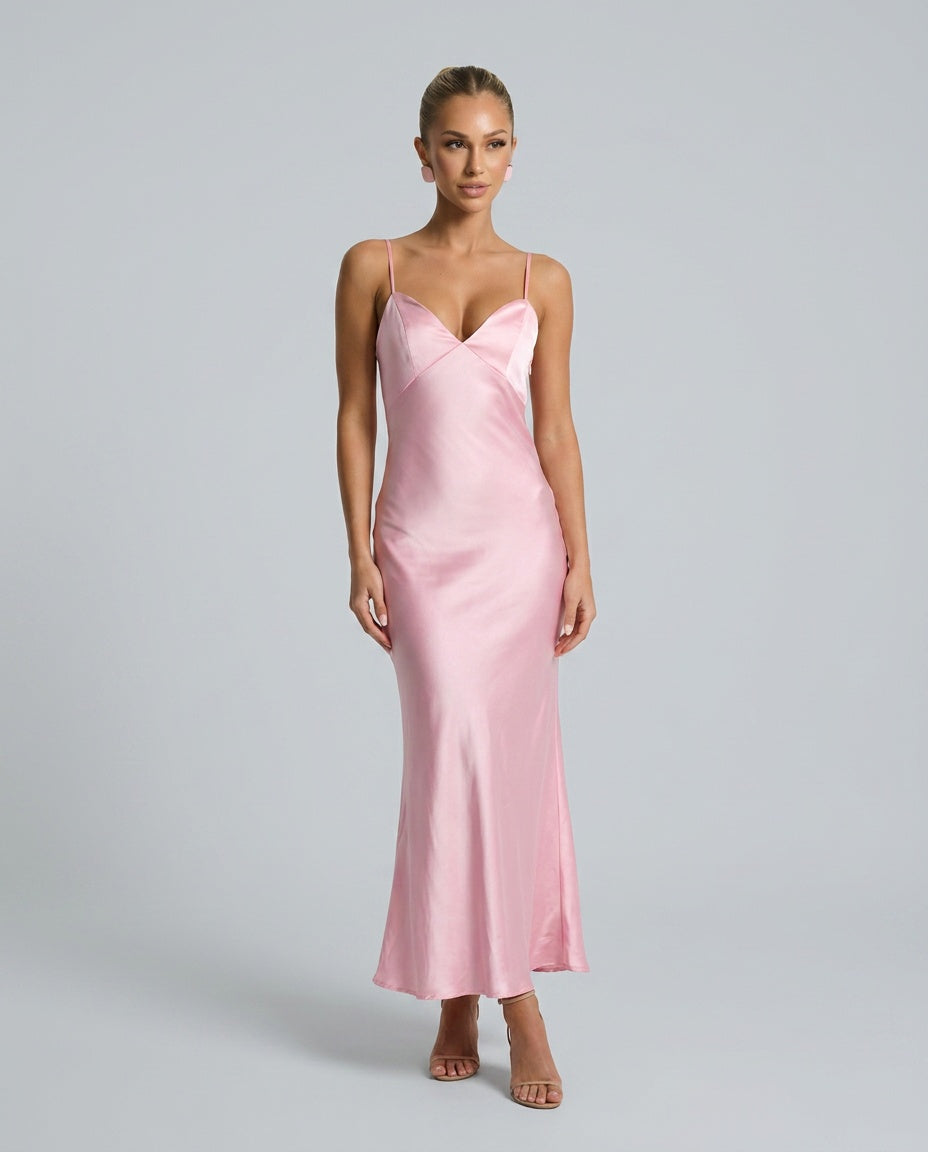Silky Satin-Look Sleeveless Slip Dress Layered Evening
