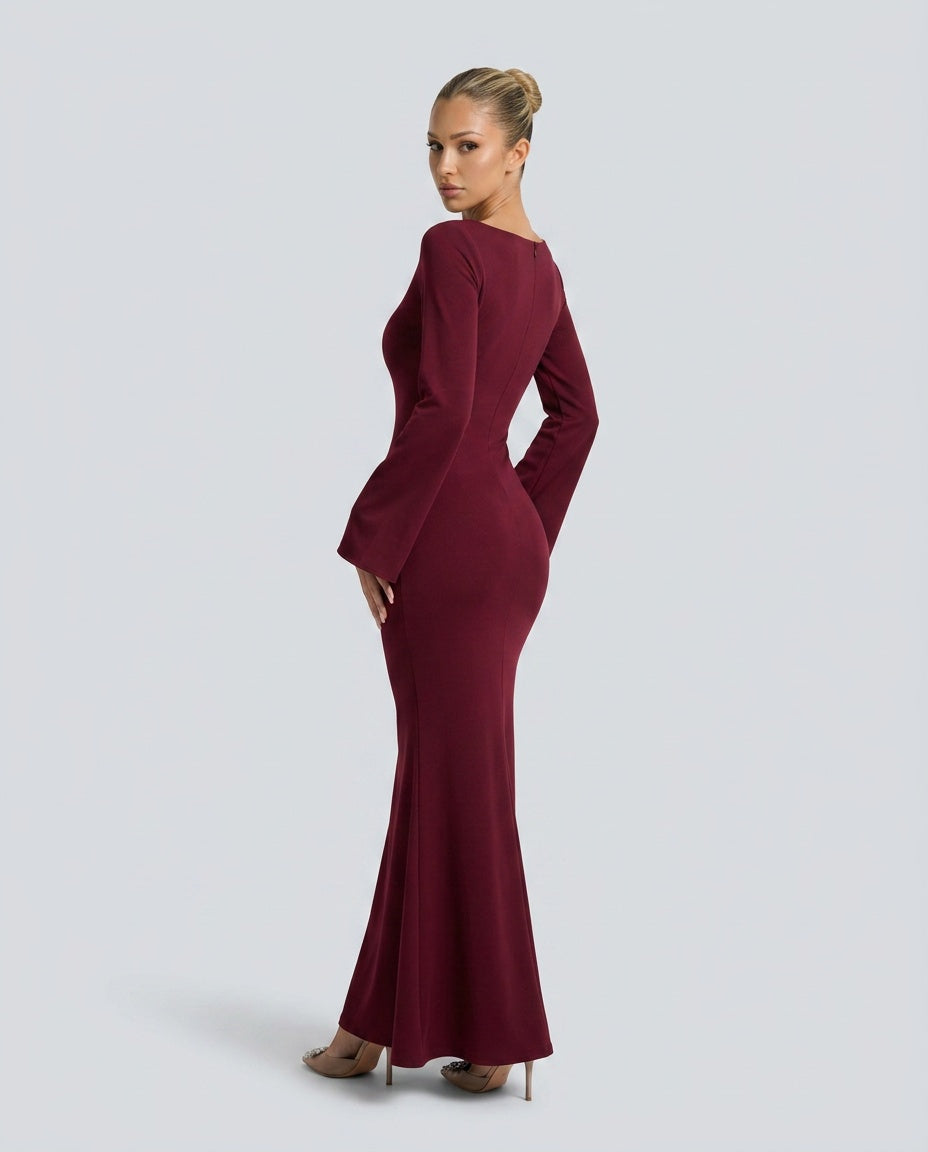 Draped Long Sleeve Dress Evening Evening Weekend