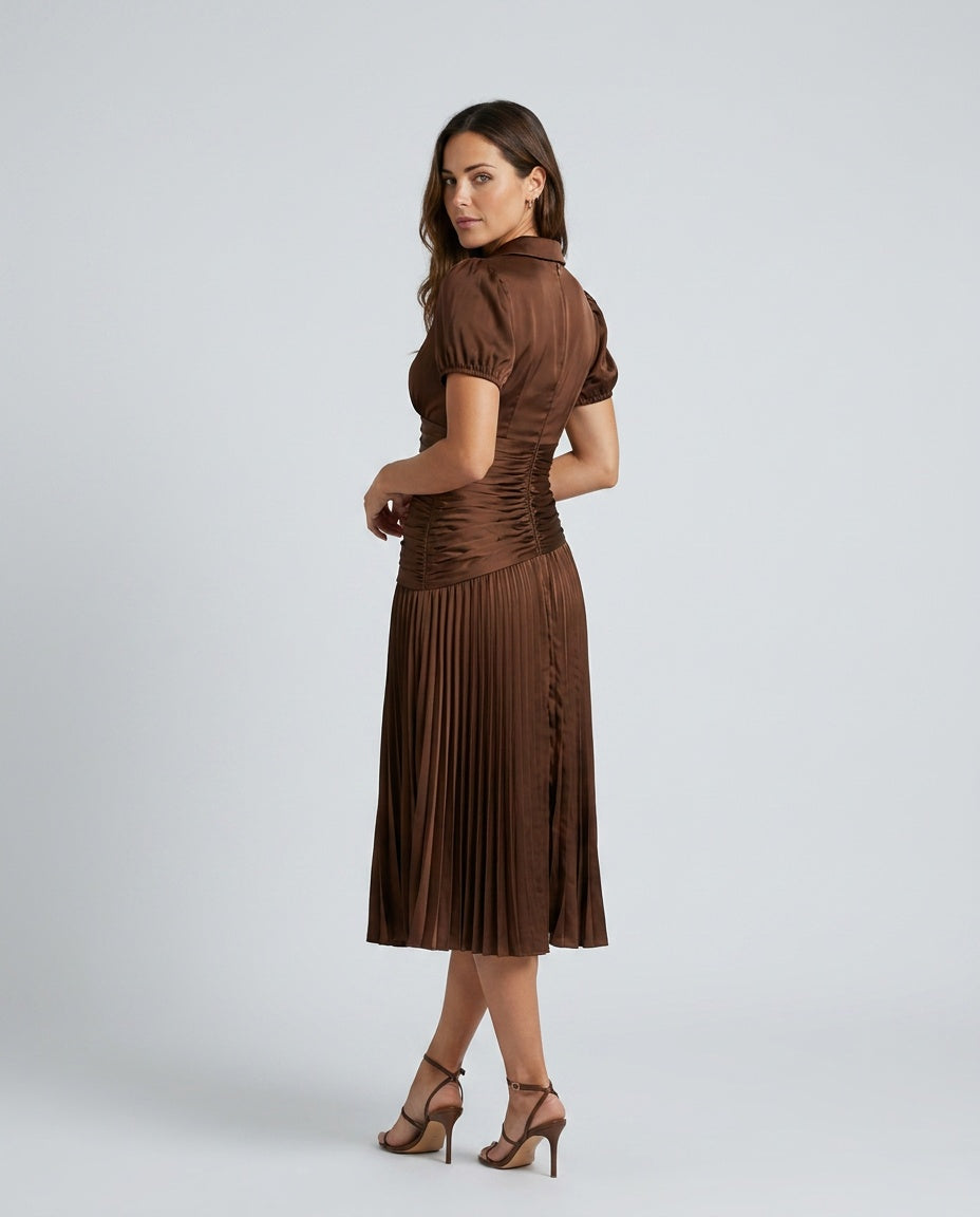 Elegant Satin-Look Short Sleeve Dress Evening