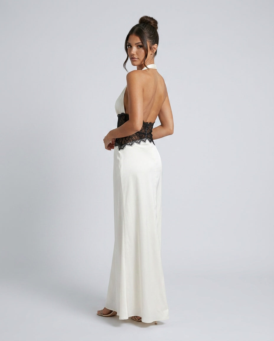 Silky Satin-Look Dress With Halter Neckline Evening