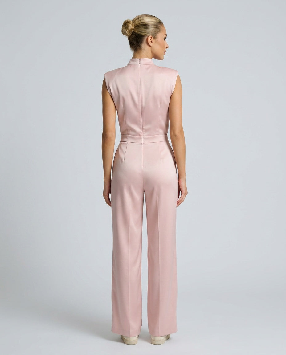 Silky Satin-Look Sleeveless Blazer Open Back Evening