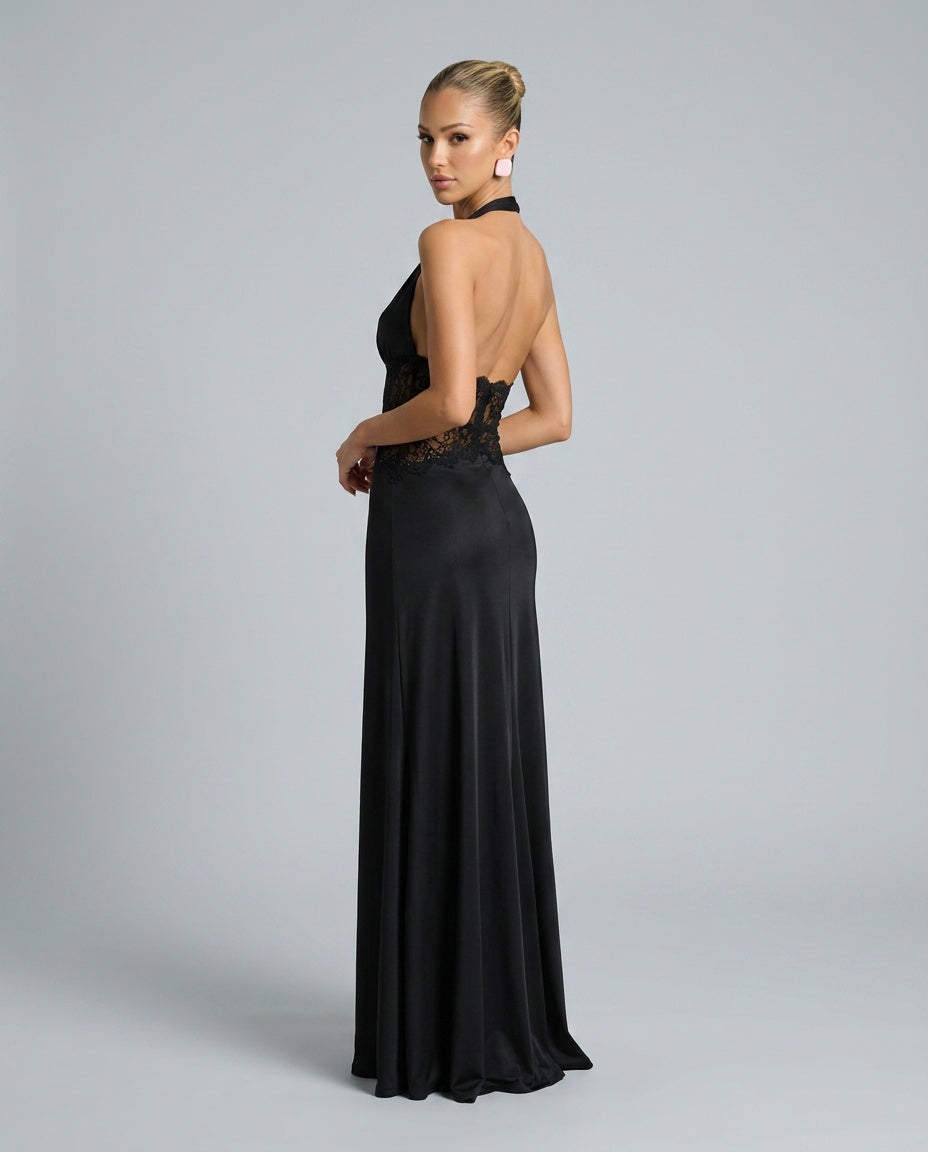 Silky Satin-Look Dress With Halter Neckline Evening