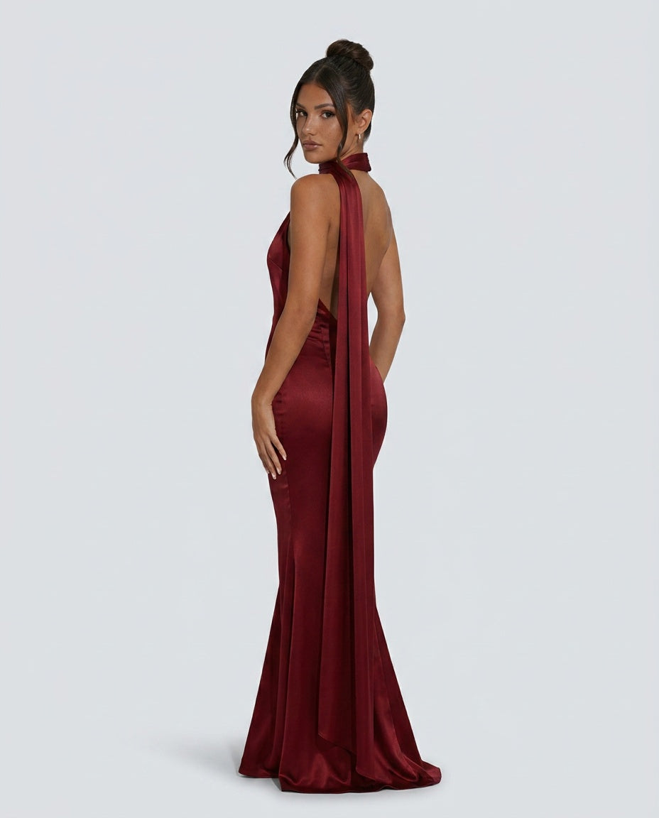 Elegant Satin-Look Dress With One-Shoulder Neckline Asymmetric Hem Evening