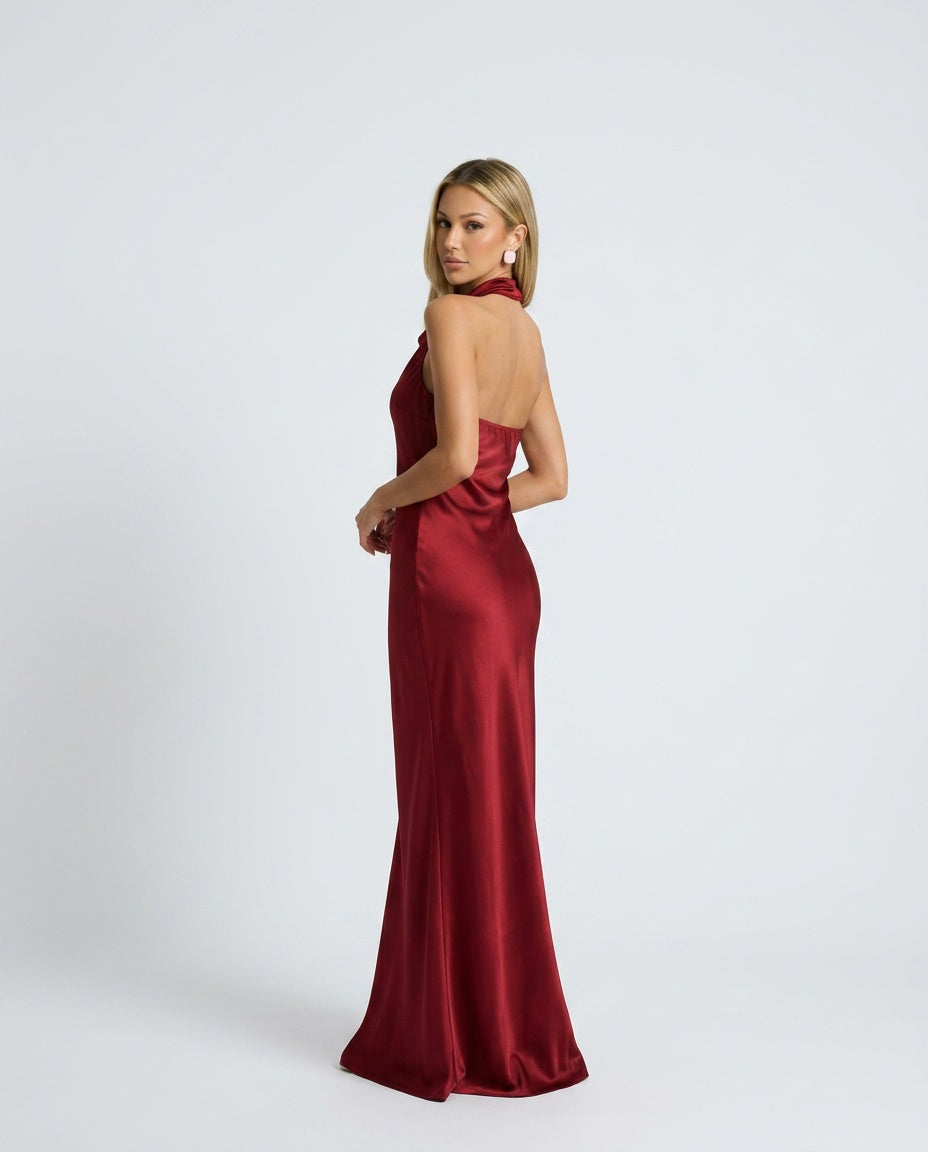 Satin-Look Dress With Halter Neckline Evening