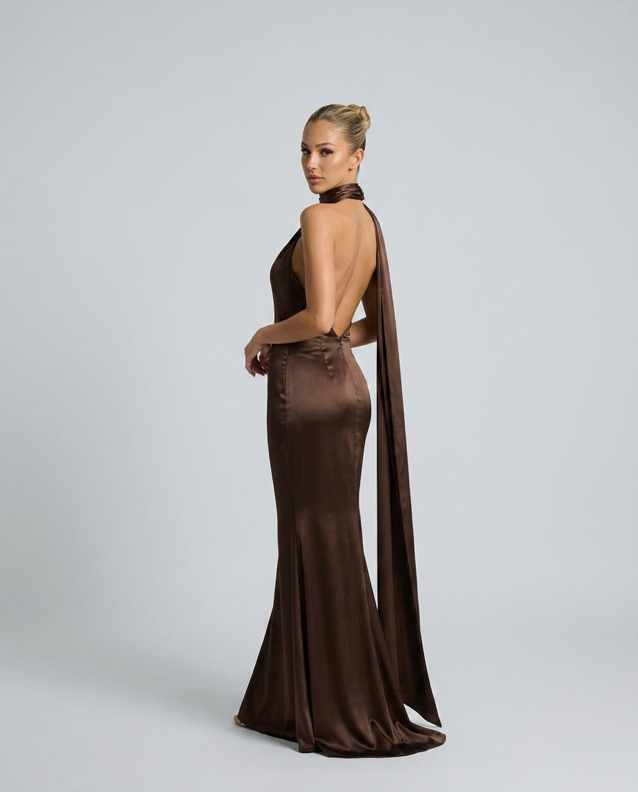 Elegant Satin-Look Dress With One-Shoulder Neckline Asymmetric Hem Evening
