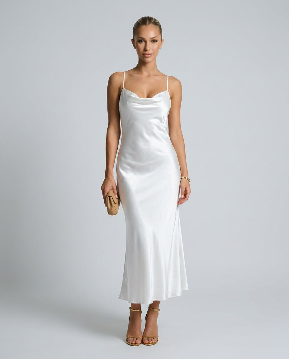 Satin-Look Dress With Cowl Neckline Evening Evening