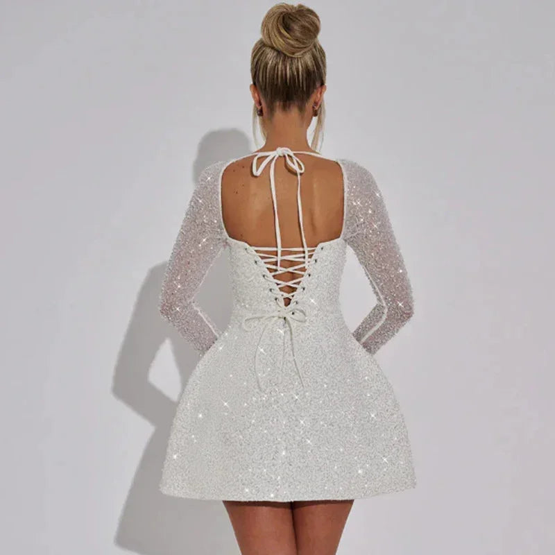 Women's Elegant Sequin Long Sleeve Dress Evening