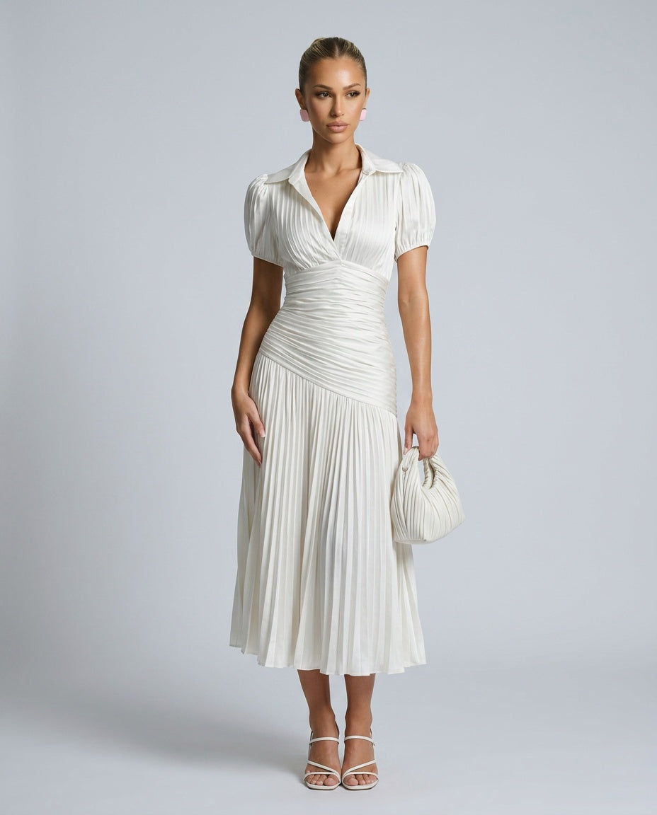 Elegant Satin-Look Short Sleeve Dress Evening