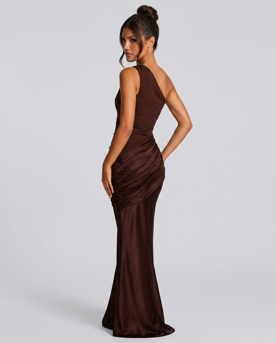 Silky Satin Dress With One Shoulder Neckline Evening