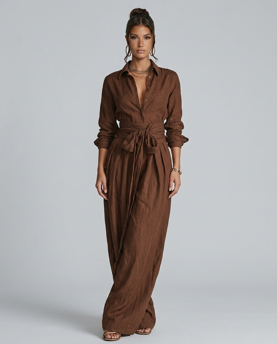 Lace Shirt With Shirt Collar Neckline Belted Occasion Wear