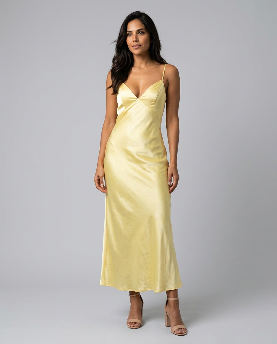 Silky Satin-Look Sleeveless Slip Dress Layered Evening
