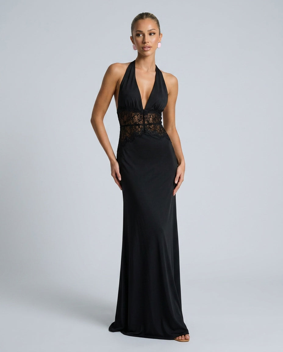 Silky Satin-Look Dress With Halter Neckline Evening