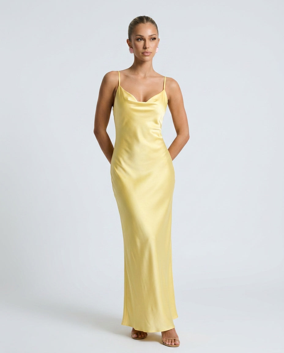 Satin-Look Finish Dress With Cowl Neckline Evening