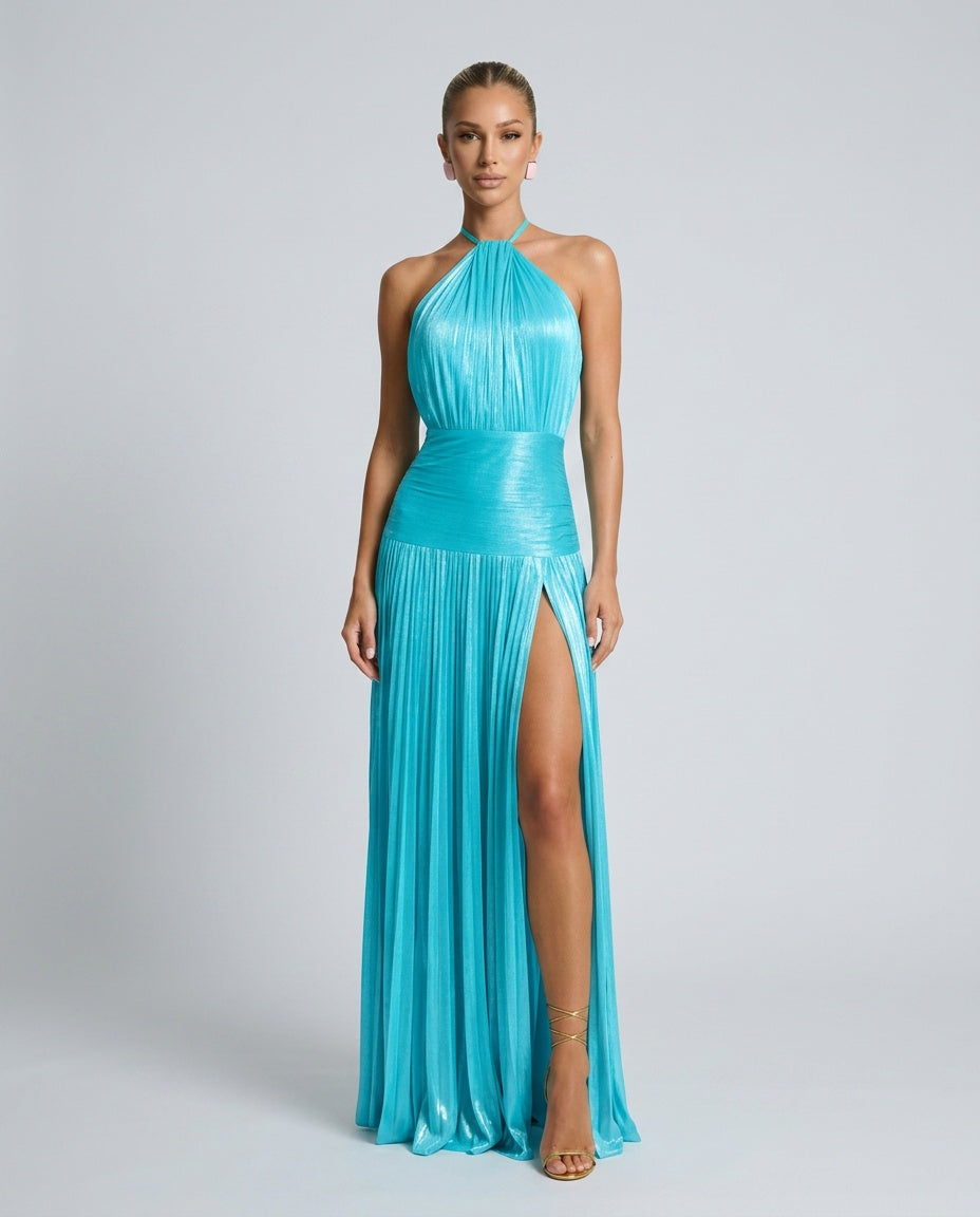 Satin-Look Dress With Halter Neckline Evening